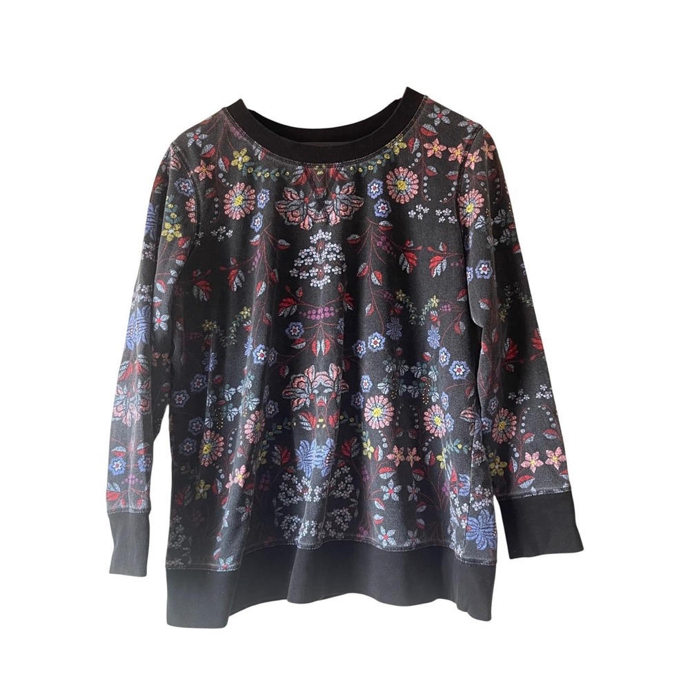 Floral‎ Crewneck Sweatshirt Black Multi Color Plus Size L 18/20